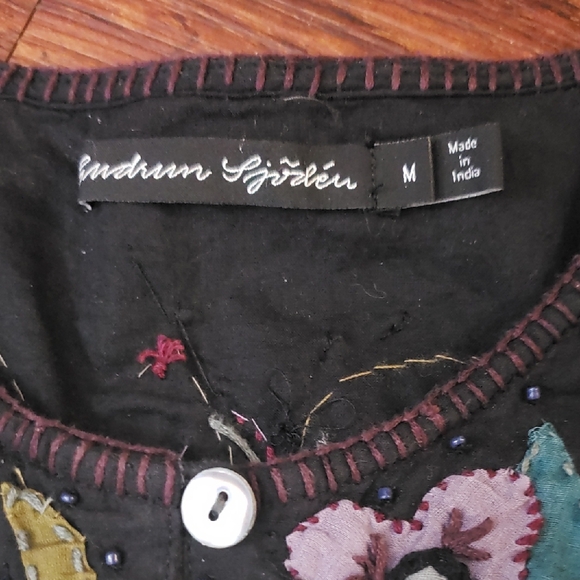 Gudrun Sjoden Floral Beaded Gray Cotton Tunic Size Medium Boho Chic Feminine - Picture 2 of 9